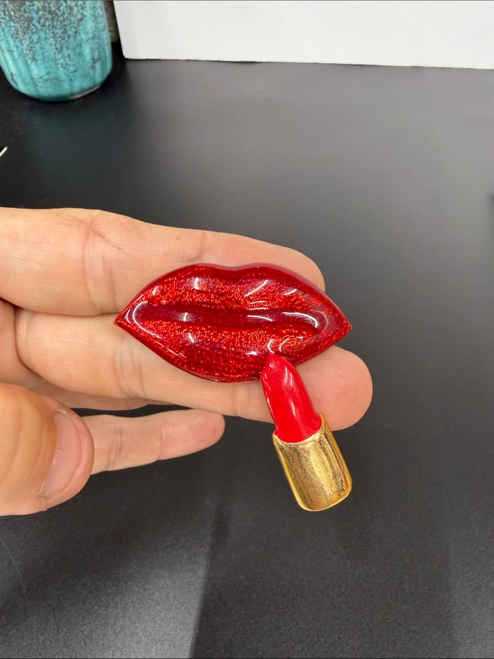 Red Lips & Lipstick Brooch Pin - Women's Fashion Accessory